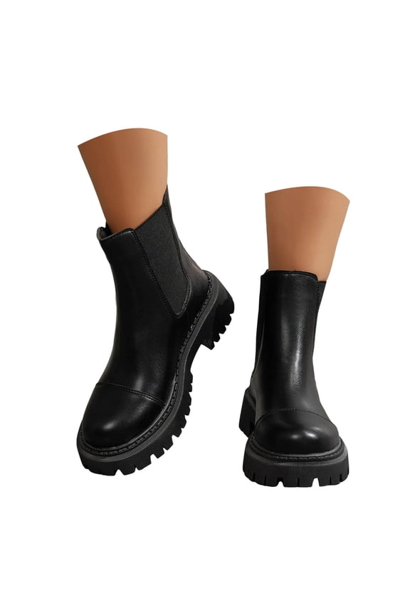 Womens Chelsea Ankle Boots Platform Lug Sole Casual Round Toe Elastic Pull on Booties