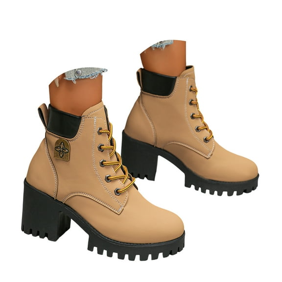 Mostsola Womens Combat Ankle Boots Lace up Chuncky Lug Sole Platform Low Heel Round Toe Booties