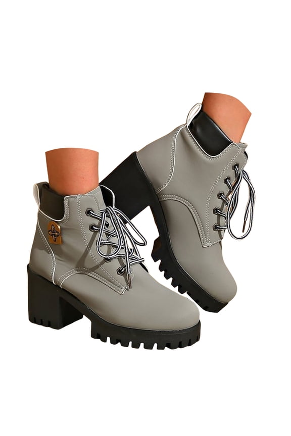 Womens Combat Ankle Boots Lace up Chuncky Lug Sole Platform Low Heel Round Toe Booties