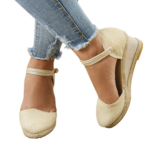 Mostsola Womens Espadrilles Wedge Sandals Closed Toe Ankle Buckle Strap Heels Summer Beach Shoes