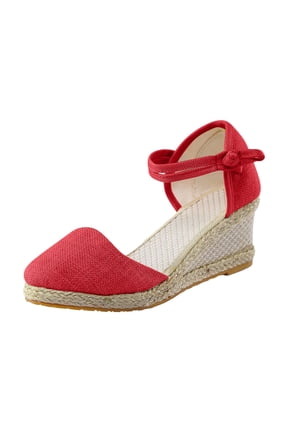 Womens Espadrilles Wedge Sandals Closed Toe Ankle Buckle Strap Heels Summer Beach Shoes