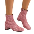 thumbnail image 1 of Mostsola Womens Fall Boots Sparkly Sequin Block Heel Ankle Boots Zip up Square Toe Dressy Booties, 1 of 7