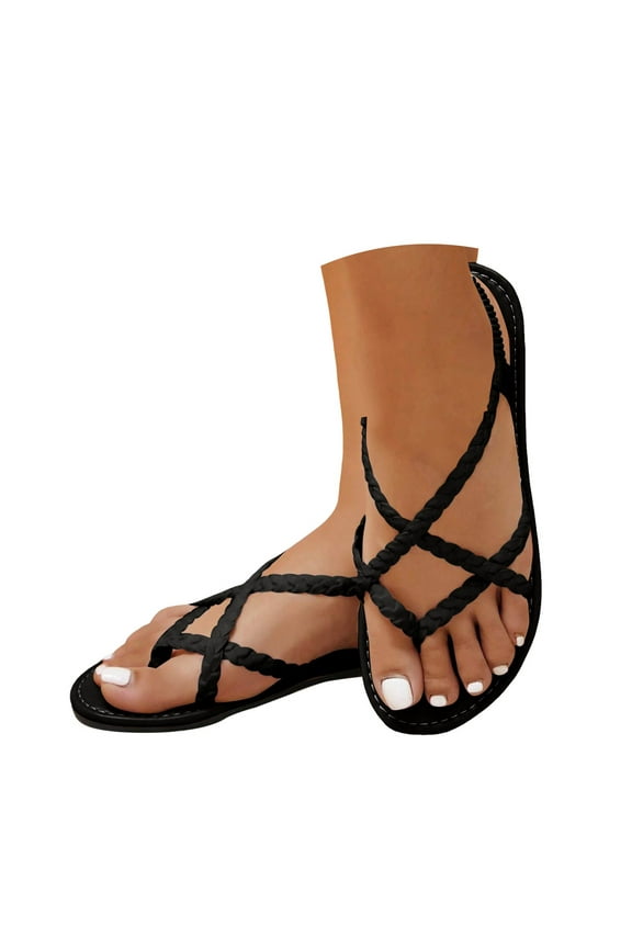 Womens Flat Sandals Cute Beach Shoes Braided Strappy Flip Flops Summer Dress Shoes