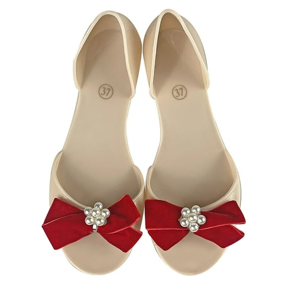 Mostsola Womens Flat Sandals Pearl Bowknot Jelly Sandals Peep Toe Transparent Lightweight Shoes