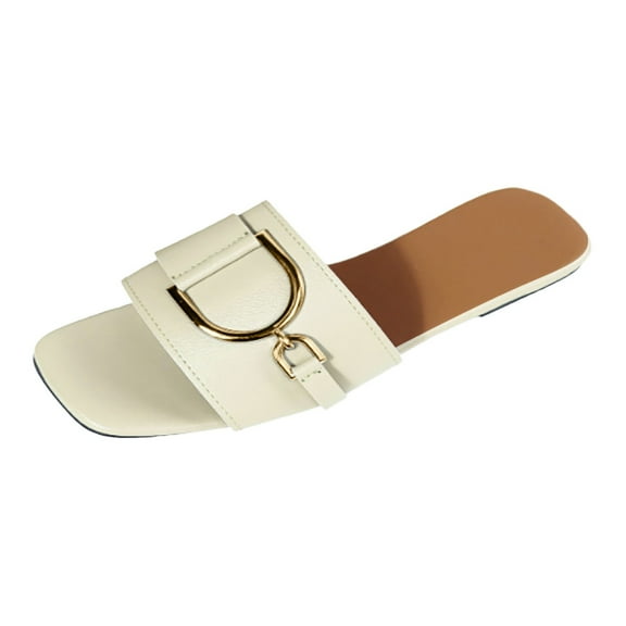 Mostsola Womens Flat Sandals Summer Comfortable Square Open Toe Slip on Leather Slide Sandals