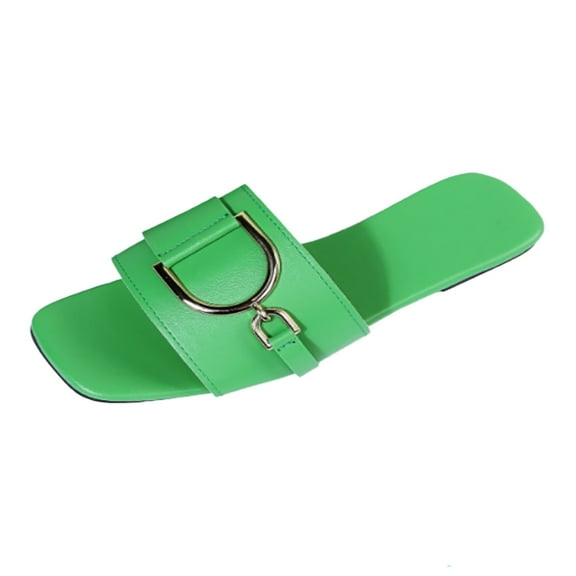Mostsola Womens Flat Sandals Summer Comfortable Square Open Toe Slip on Leather Slide Sandals