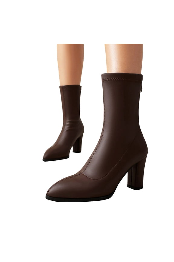Womens Gogo Boots Pointed Toe Elastic Ankle Boots High Block Heel Fall Boots