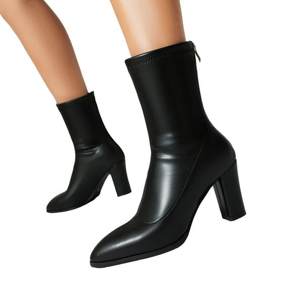 Mostsola Womens Gogo Boots Pointed Toe Elastic Ankle Boots High Block Heel Fall Boots