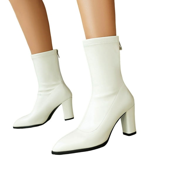 Mostsola Womens Gogo Boots Pointed Toe Elastic Ankle Boots High Block Heel Fall Boots