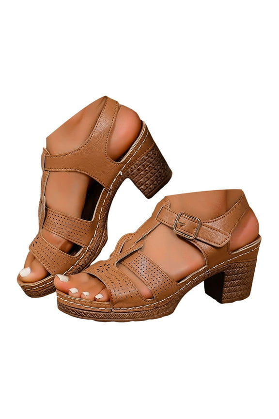 Womens Heeled Sandals Open Toe T-Strap Slingback Heels Comfort Block Heel Pumps