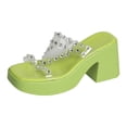 thumbnail image 1 of Mostsola Womens High Platform Heels Fashion Clear Rhinestone T-Strap Square Open Toe Sandals, 1 of 7