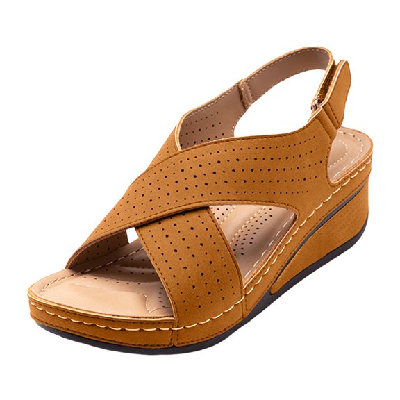 Mostsola Womens Hollow out Crisscross Strap Wedge Sandals Open Toe Adjustable Ankle Strap Sandals
