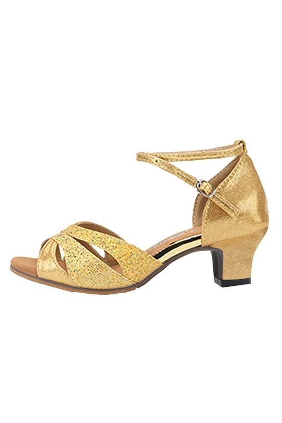 Womens Latin Dance Shoes Glitter Open Toe 3.5cm Low Heel Salsa Dance Practice Shoes