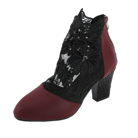 Mostsola Womens Leopard Closed Toe Low Heel Sandals Summer Breathable Lace Short Boots Dress Pumps