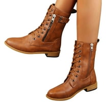 Mostsola Womens Motorcycle Boots Lace up Low Heel Combat Boots with Zipper Pocket High Top Booties