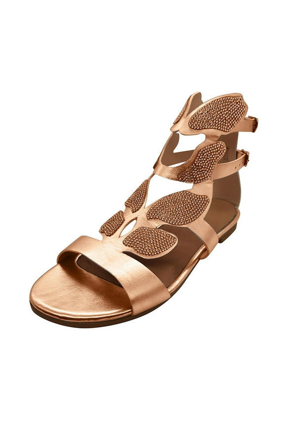 Womens Open Toe Caged Gladiator Ankle Sandals Rhinestone Hollow Out Flats Glitter Beach Shoes