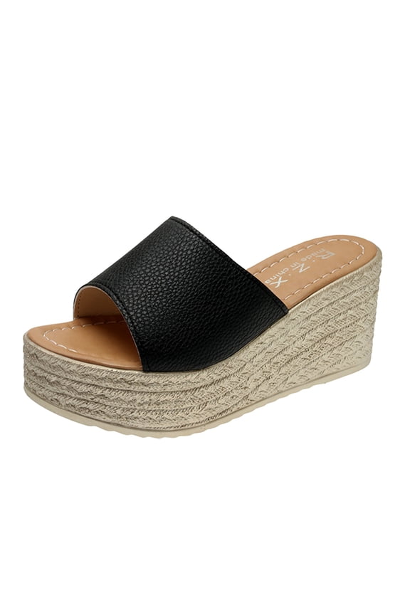 Womens Open Toe Platform Sandals Comfort Slip on Espadrille Wedge Slides with Arch Support