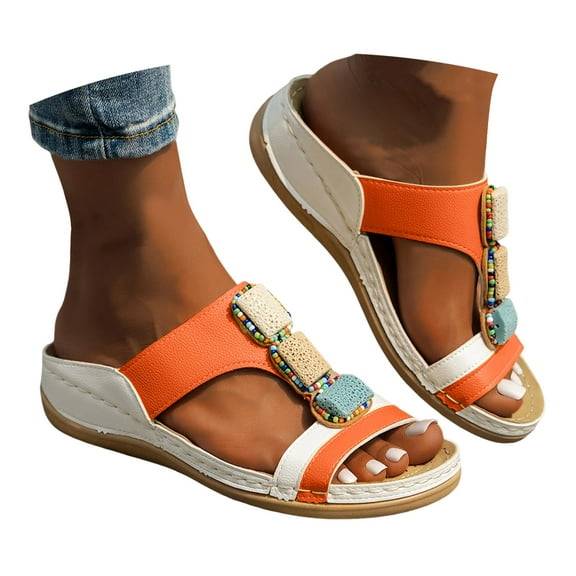 Mostsola Womens Orthopedic Sandals Boho Beaded Comfort Cushion Walking Shoes Summer Slides