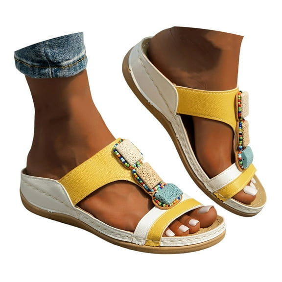 Mostsola Womens Orthopedic Sandals Boho Beaded Comfort Cushion Walking Shoes Summer Slides