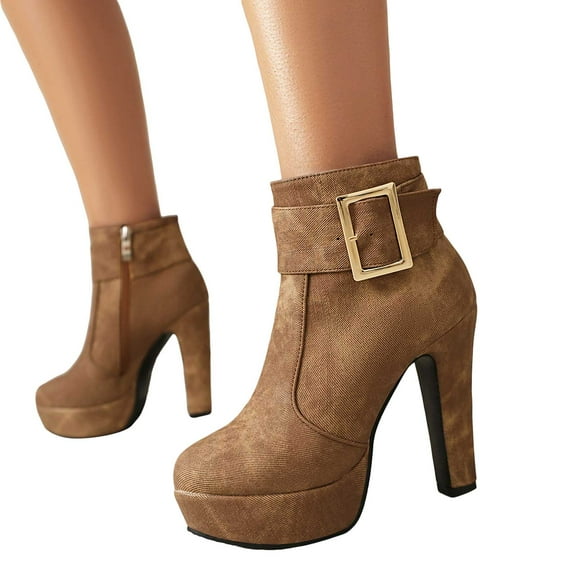 Mostsola Womens Platform Ankle Boots Denim Heeled Booties Trendy Zipper Fall Boots for Women 2025