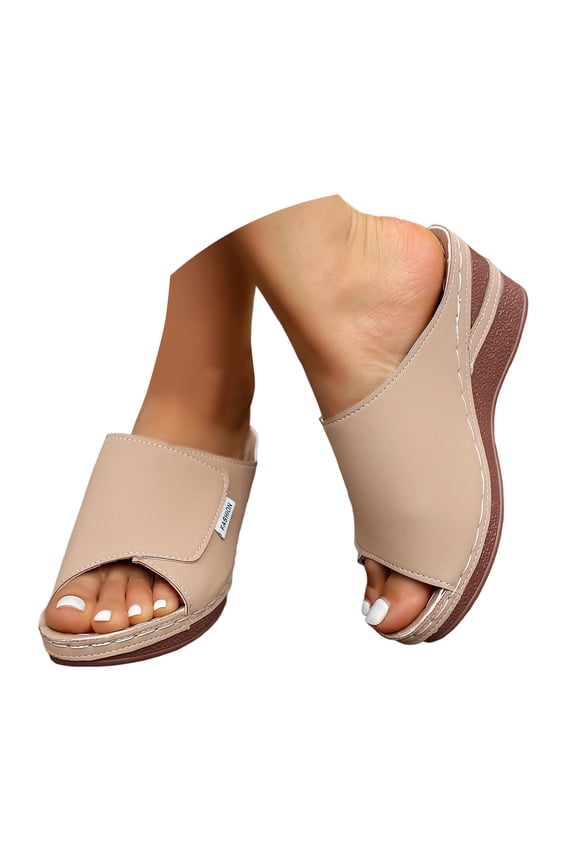 Womens Platform Sandals Peep Toe Slip on Slippers Summer Trendy Slides Wedges Heels