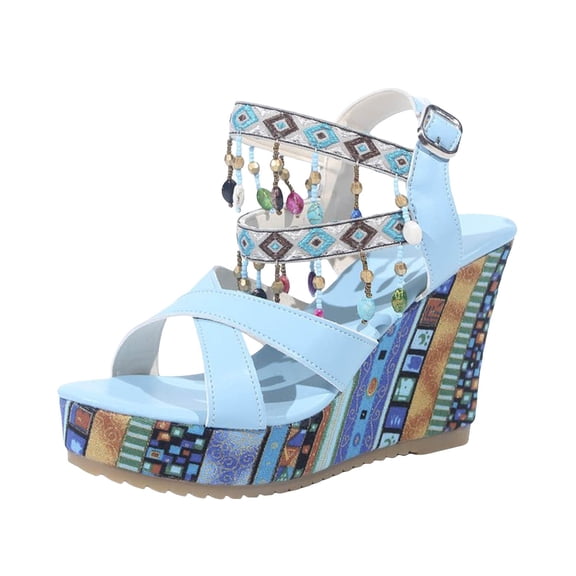 Mostsola Womens Platform Sandals Trendy Bohemia Jewelly Tassel Wedges Ankle Strap High Heels