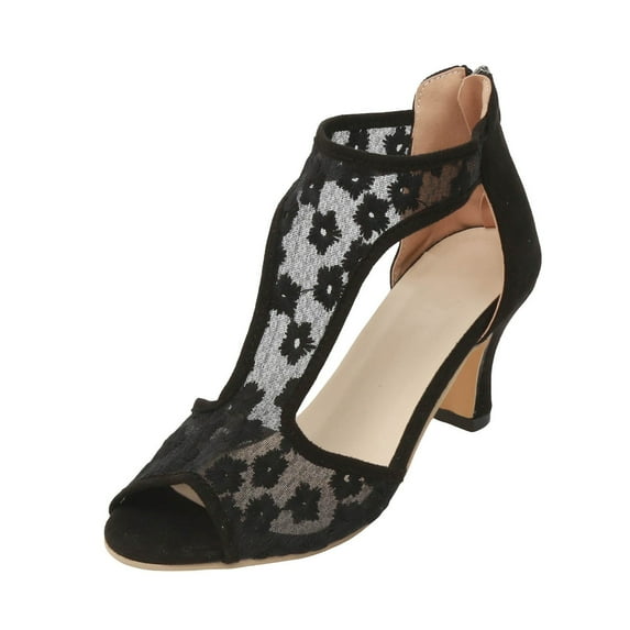 Mostsola Womens Pumps Cutout Breathable Lace Summer Booties Peep Toe Back Zipper Kitten Heel Sandals