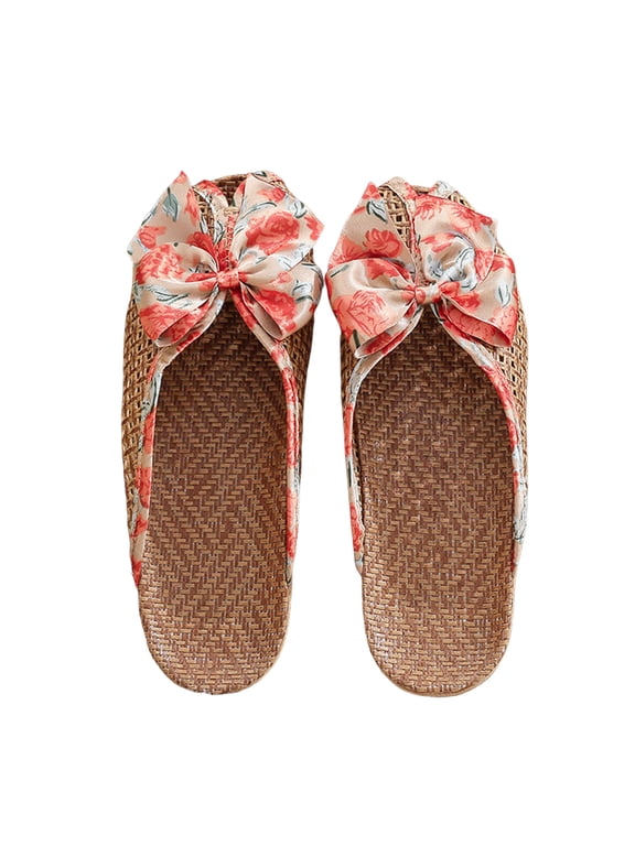 Womens Sandals Beach Dress Shoes Bow Slippers Soft Sole Slip on Slides Shoes Espadrilles