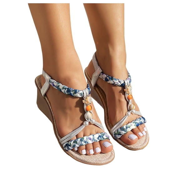 Mostsola Womens Sandals Beaded Espadrilles Wedges Heels Open Toe Slingback Sandals Dress Shoes
