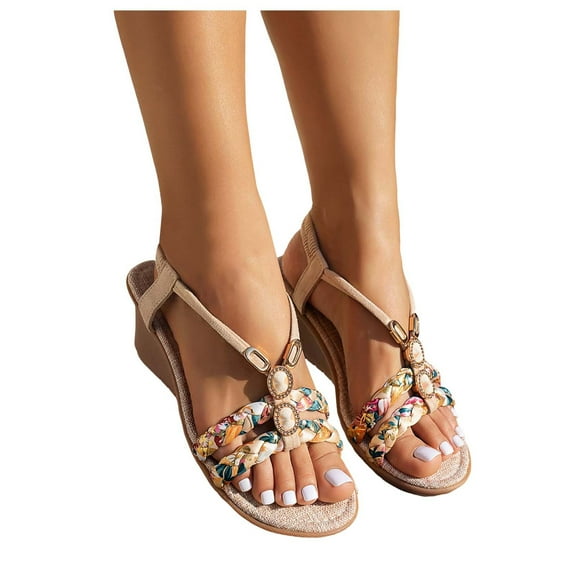 Mostsola Womens Sandals Beaded Espadrilles Wedges Heels Open Toe Slingback Sandals Dress Shoes