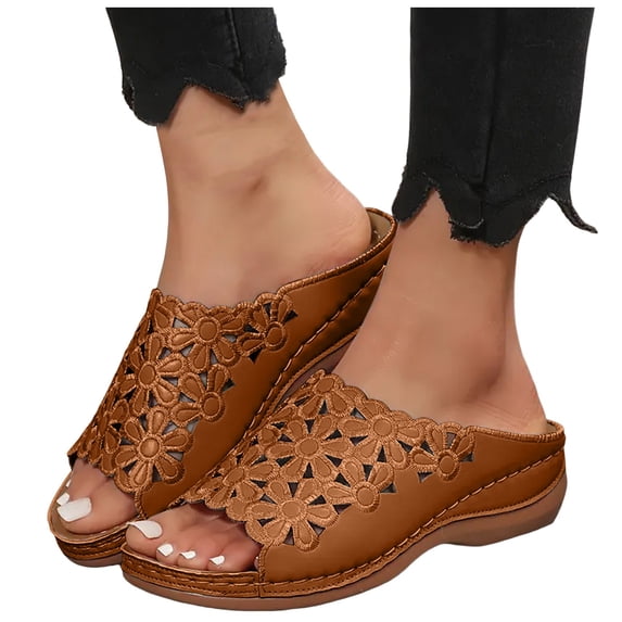 Mostsola Womens Sandals Boho Flower Hollow Out Wedge Sandals Slip on Shoes Slippers Summer Slides