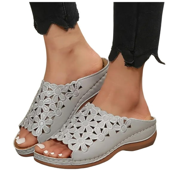Mostsola Womens Sandals Boho Flower Hollow Out Wedge Sandals Slip on Shoes Slippers Summer Slides