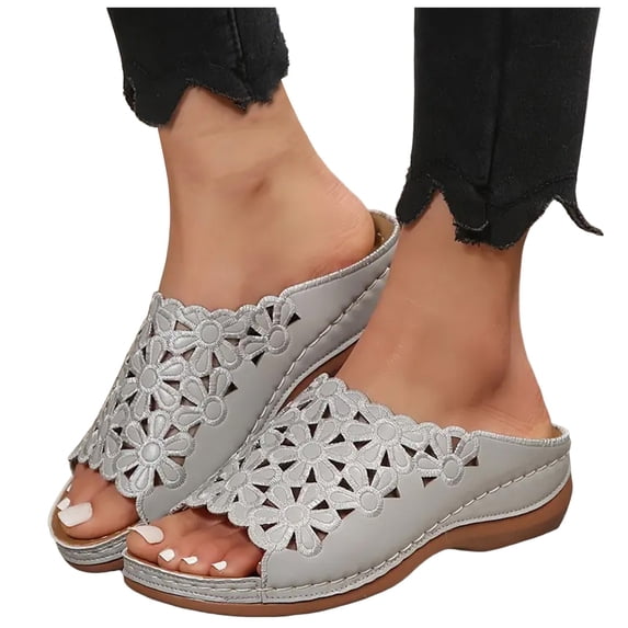 Mostsola Womens Sandals Boho Flower Hollow Out Wedge Sandals Slip on Shoes Slippers Summer Slides
