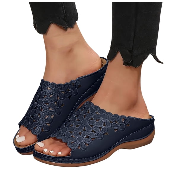Mostsola Womens Sandals Boho Flower Hollow Out Wedge Sandals Slip on Shoes Slippers Summer Slides