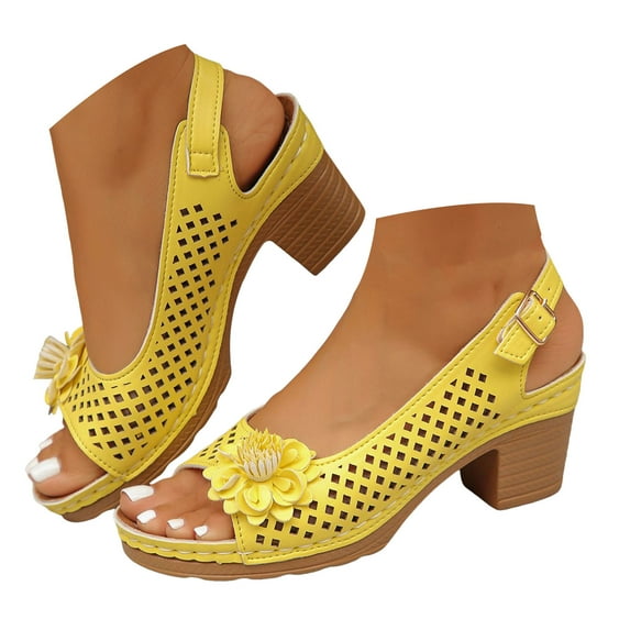 Mostsola Womens Sandals Boho Flower Peep Toe Slingback Heels Hollow out Casual Summer Dress Shoes