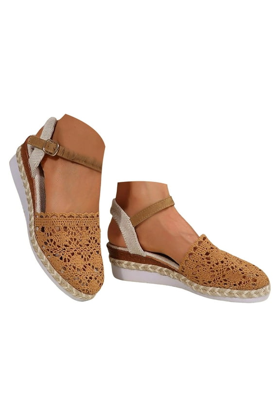 Womens Sandals Closed Toe Espadrilles Ankle Strap Wedges Heels Casual Beach Dress Shoes