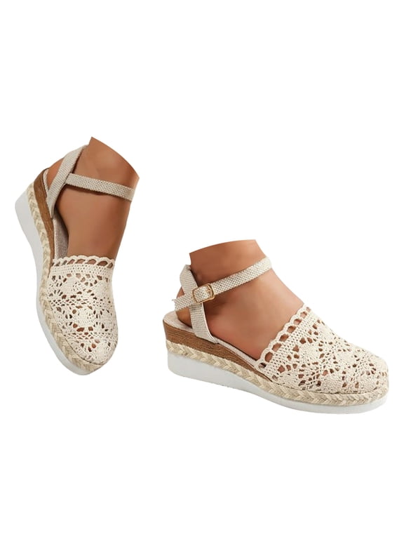 Womens Sandals Closed Toe Espadrilles Ankle Strap Wedges Heels Casual Beach Dress Shoes