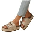 thumbnail image 1 of Mostsola Cork Footbed Sandals for Women Comfortable Cushion Double Buckle Slip on Platform Slides, 1 of 8