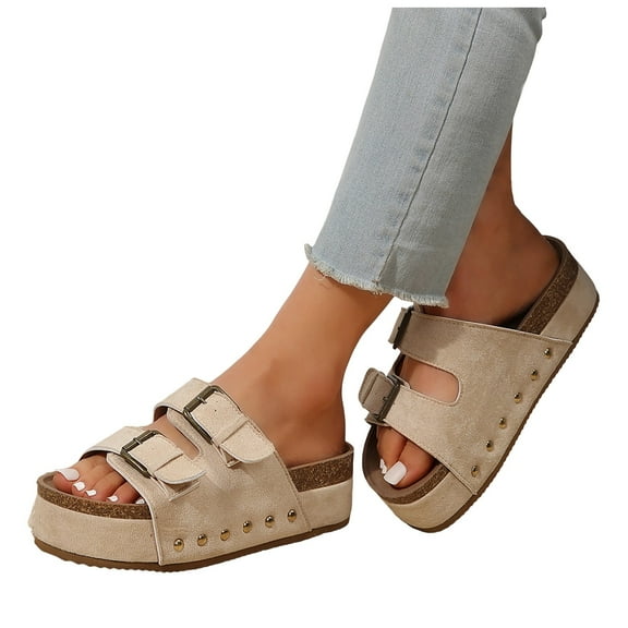 Mostsola Womens Sandals Cork Footbed Slide Sandal Summer Outdoor Slippers with Adjustable Buckle