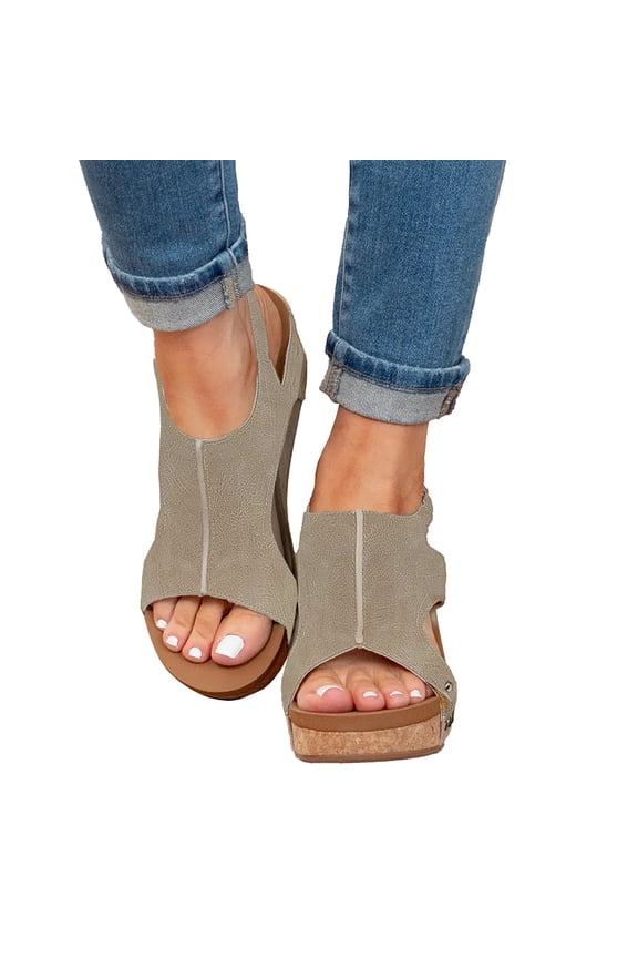 Womens Sandals Cork Footbed Wedges Heels Open Toe Retro Hook and Loop Platform Sandals