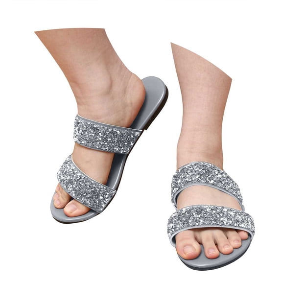 Mostsola Womens Sandals Glitter Sequin Slip on Shoes Open Toe Summer Slides Lightweight Dress Shoes