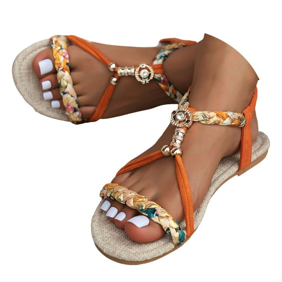 Mostsola Womens Sandals Open Toe Slingback Flats Summer Beach Shoes Braided Strap Beaded Sandals
