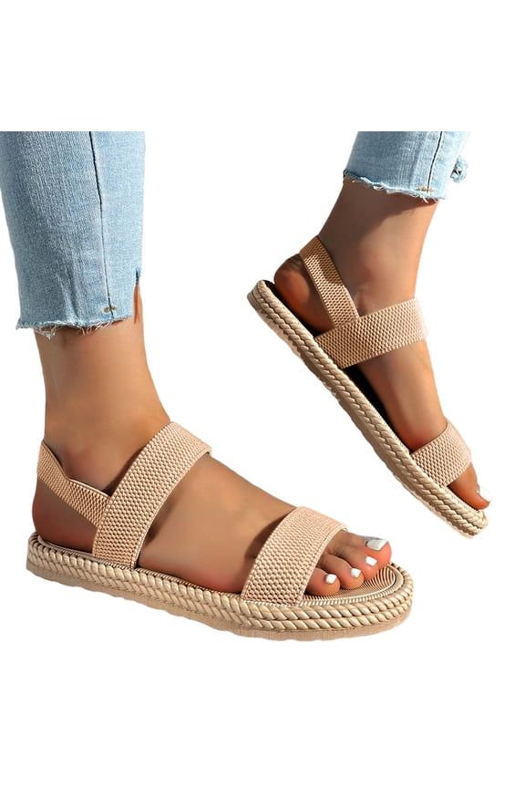 Womens Sandals Open Toe Slingback Flats Summer Braided Sandal Platform Beach Shoes