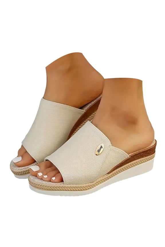Womens Sandals Peep Toe Wedge Espadrilles Casual Beach Shoes Slip on Slides Slippers