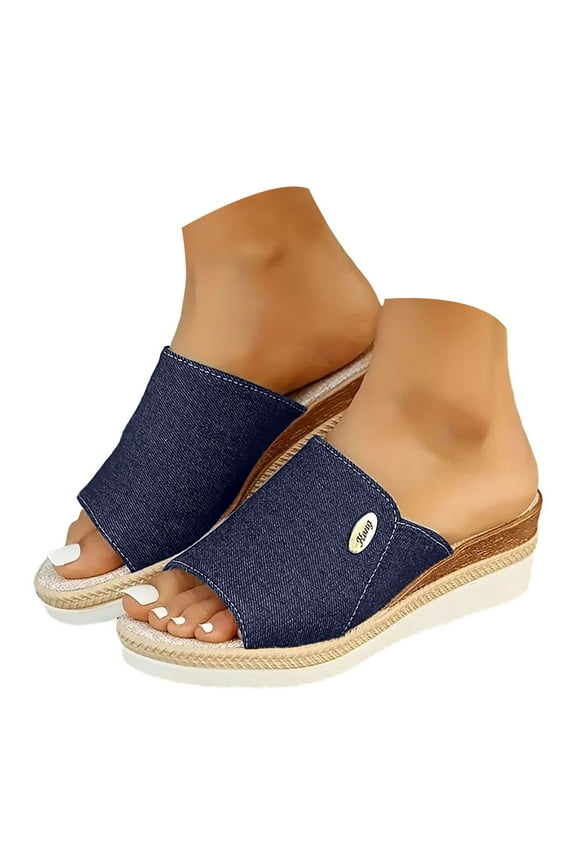 Womens Sandals Peep Toe Wedge Espadrilles Casual Beach Shoes Slip on Slides Slippers