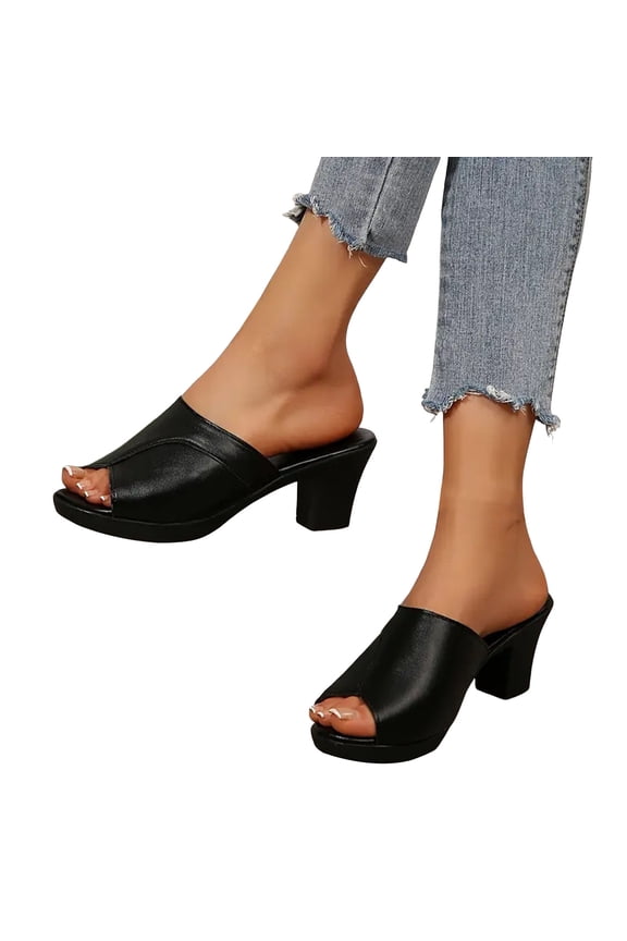 Womens Sandals Platform Heels Peep Toe Slip on Dress Shoes Casual Summer Slides Mules