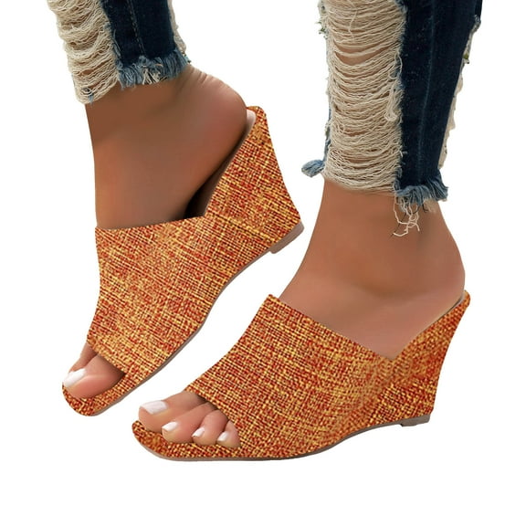 Mostsola Womens Sandals Summer Slip on Slippers Squared Open Toe High Heels Wedge Sandals Pumps