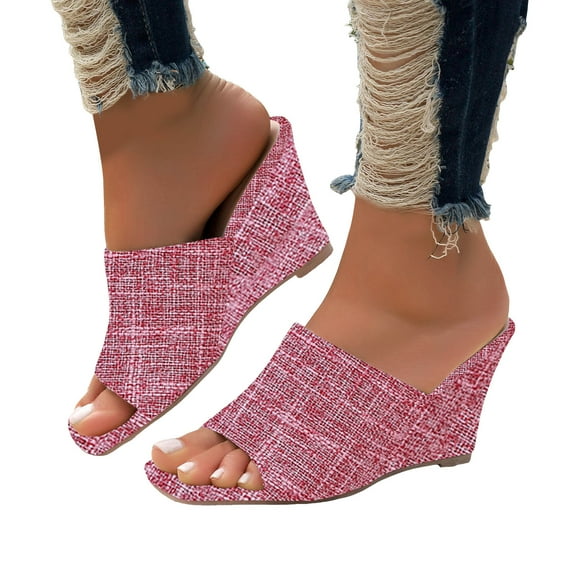 Mostsola Womens Sandals Summer Slip on Slippers Squared Open Toe High Heels Wedge Sandals Pumps