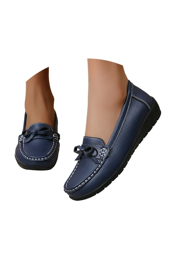 Womens Slip on Penny Loafers Classic Casual Work Shoes Low Wedge Walking Shoes Moccasins