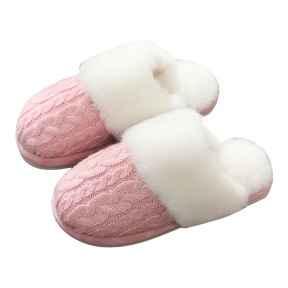 Mostsola Womens Slippers Plush Furry Lined Scuff Slippers Knitted Cozy Slip on Shoes House Slippers